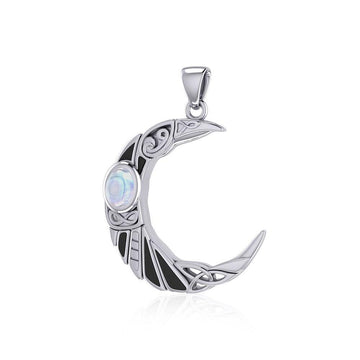 The Celtic Moon Raven Silver Pendant with Gemstone TPD5262 - Jewelry